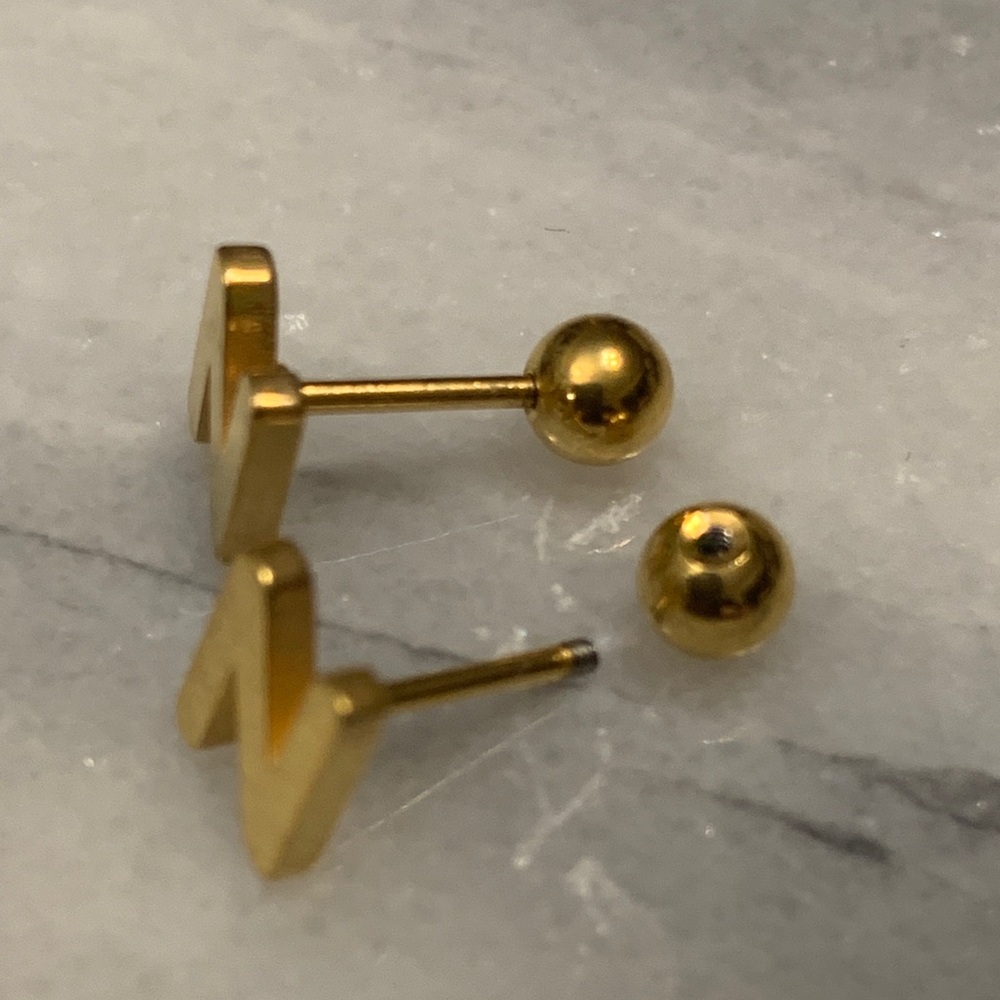Initial 'N' Stainless Steel Stud Earrings - Picture 3 of 3